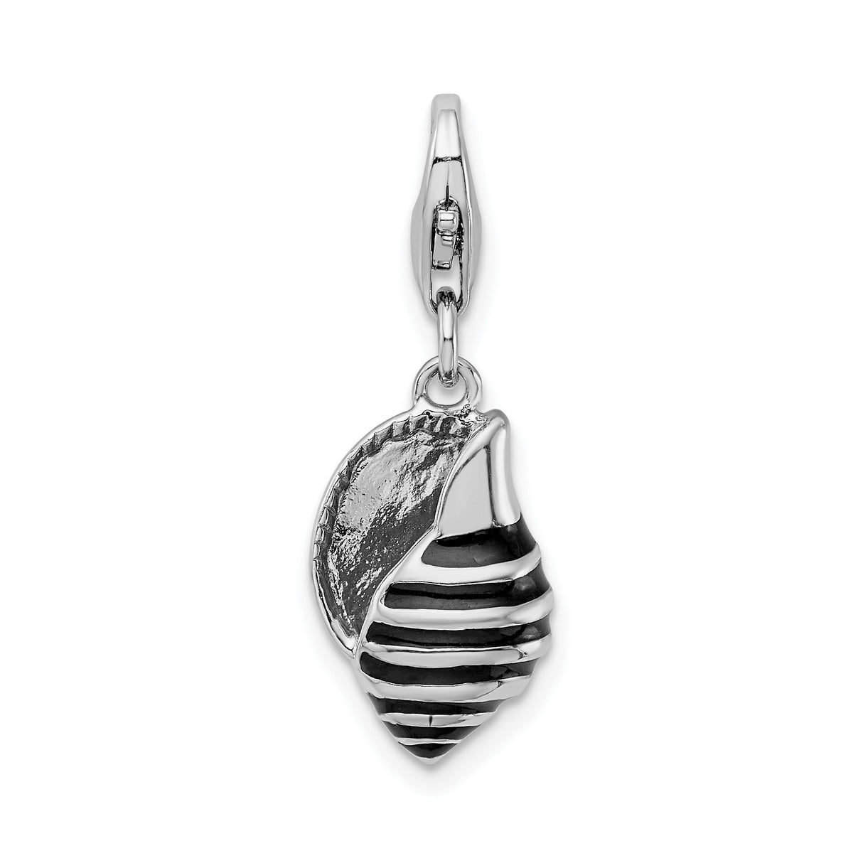 Sterling Silver Seashell Pendant Charm with Striped Shell Design, Nautical Beach Theme