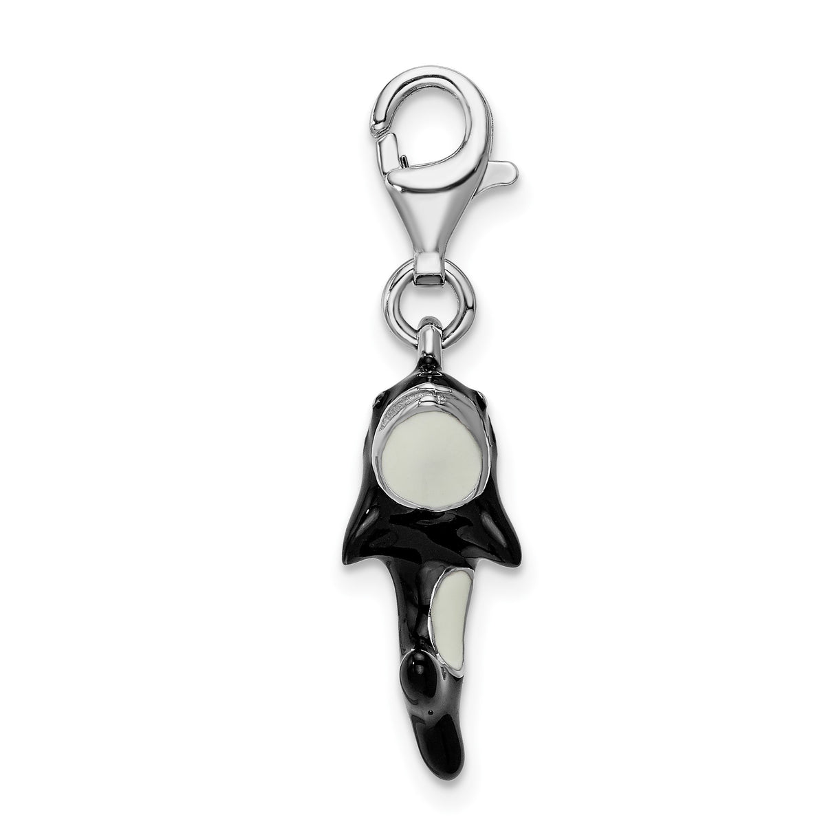 Sterling Silver Orca Whale Pendant with Black and White Enamel, Nautical Animal Charm