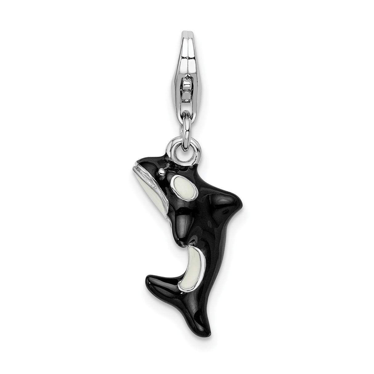Sterling Silver Orca Whale Pendant with Black and White Enamel, Nautical Animal Charm