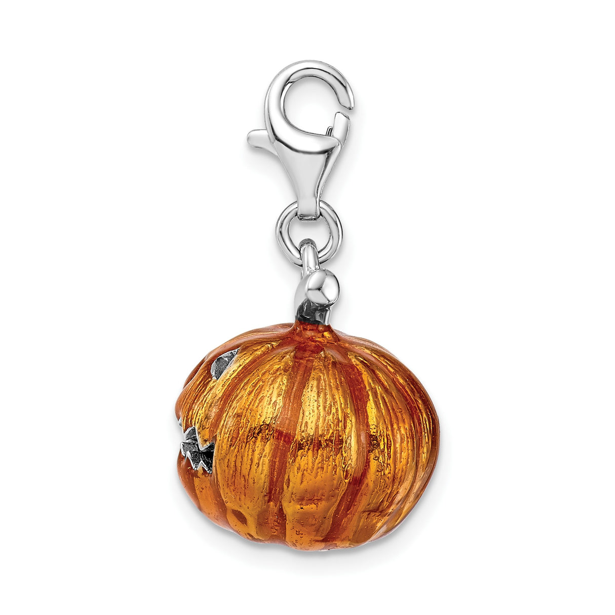 Sterling Silver Halloween Charm Pendant with Enameled Jack-o-Lantern Design