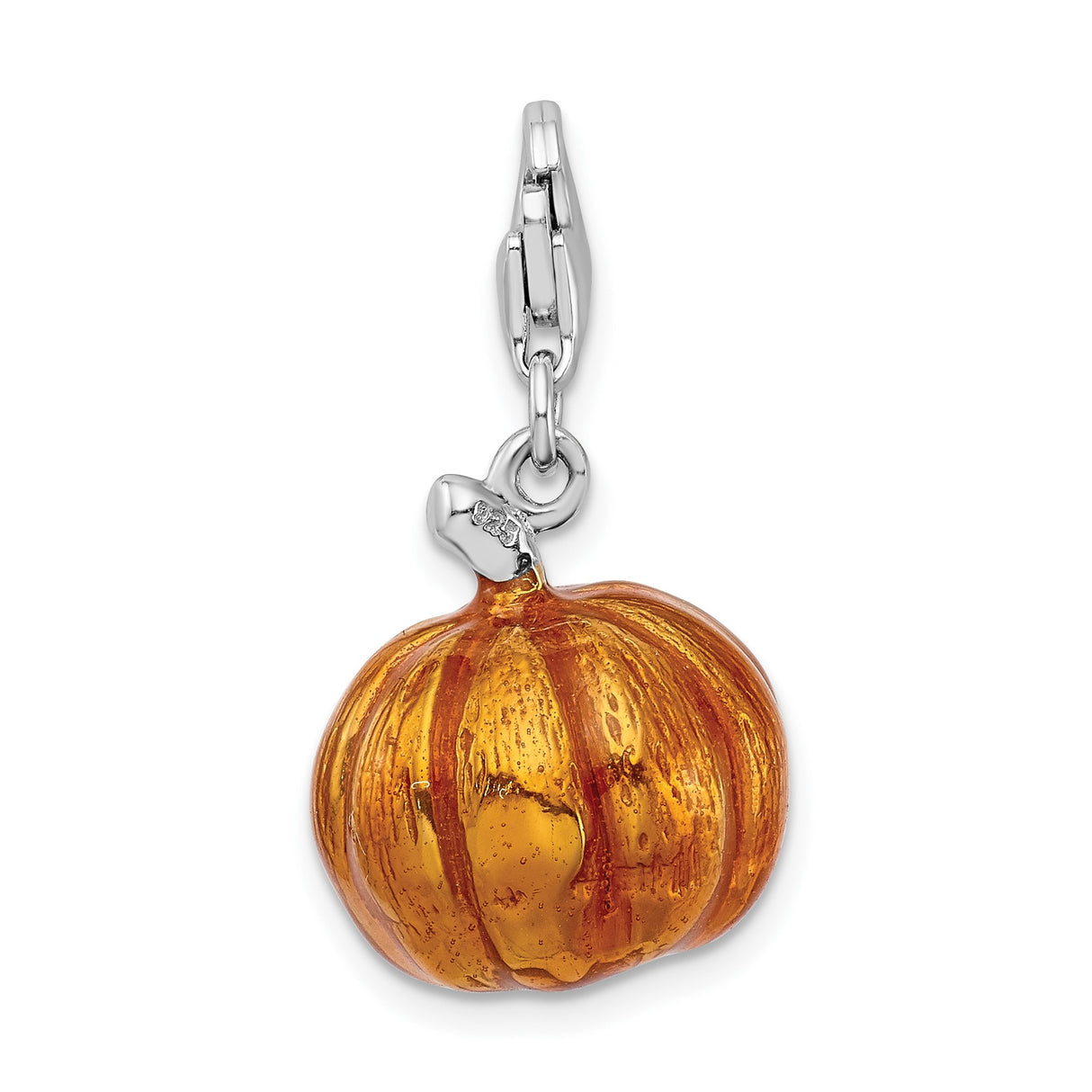 Sterling Silver Halloween Charm Pendant with Enameled Jack-o-Lantern Design