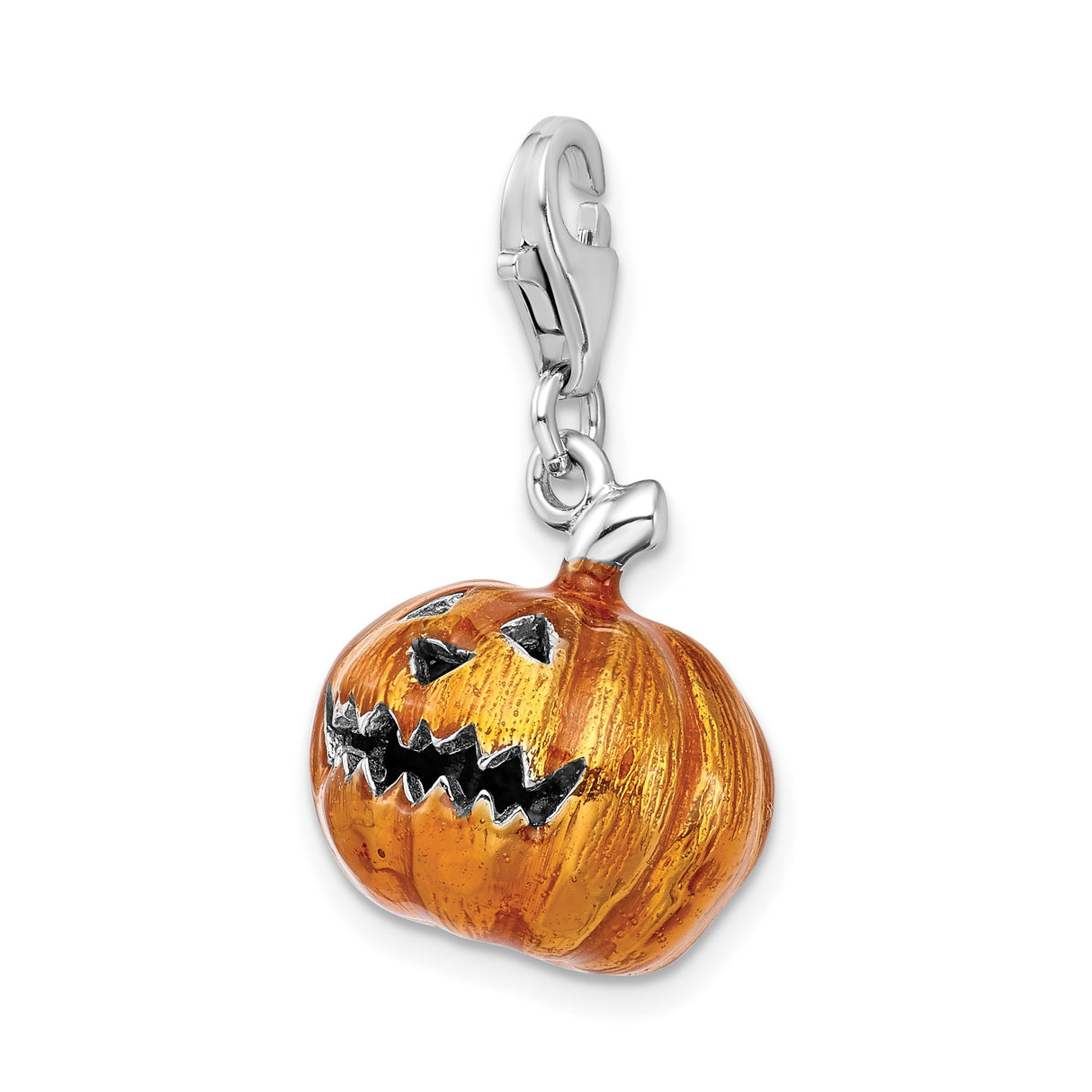 Sterling Silver Halloween Charm Pendant with Enameled Jack-o-Lantern Design