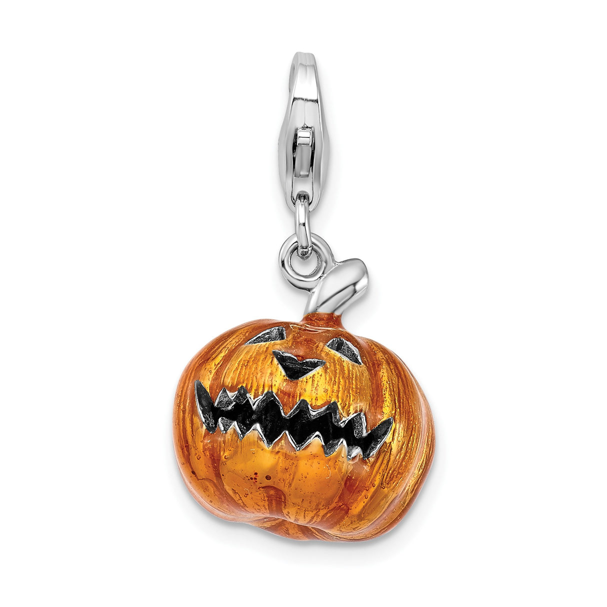 Sterling Silver Halloween Charm Pendant with Enameled Jack-o-Lantern Design