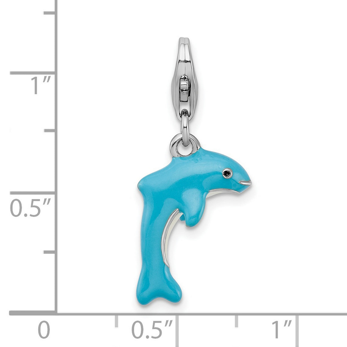 3-D Light Blue Dolphin Clip-On Charm Pendant in Real 925 Sterling Silver