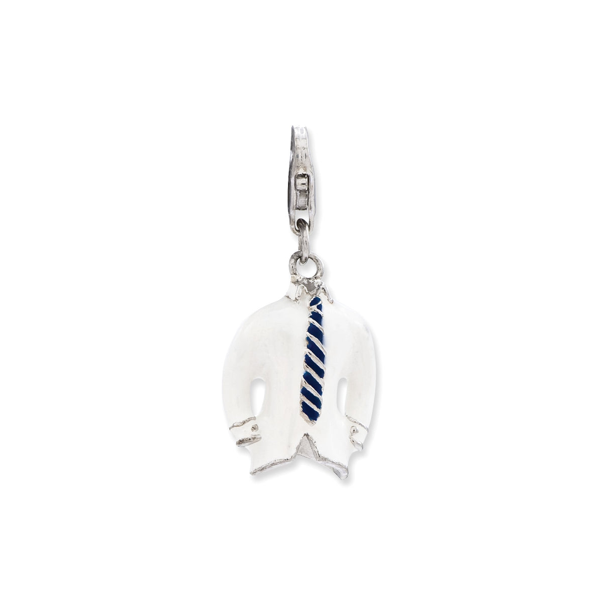 Sterling Silver Suit Shaped Charm with Blue Striped Tie and White Jacket Pendant
