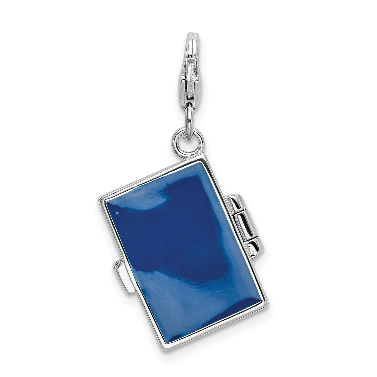 Sterling Silver Notebook Pendant Charm with Blue Enamel, Pencil Icon and Clear Crystal Accent