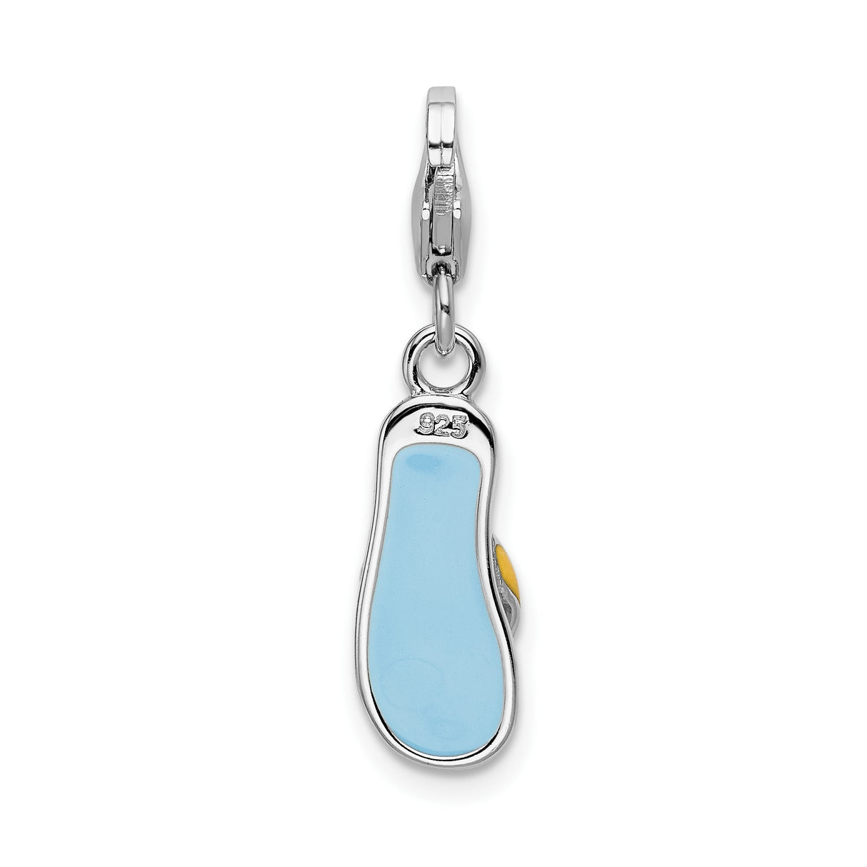 Sterling Silver Flip-Flop Charm Pendant with Blue Enamel and Yellow Straps, Flower Accent