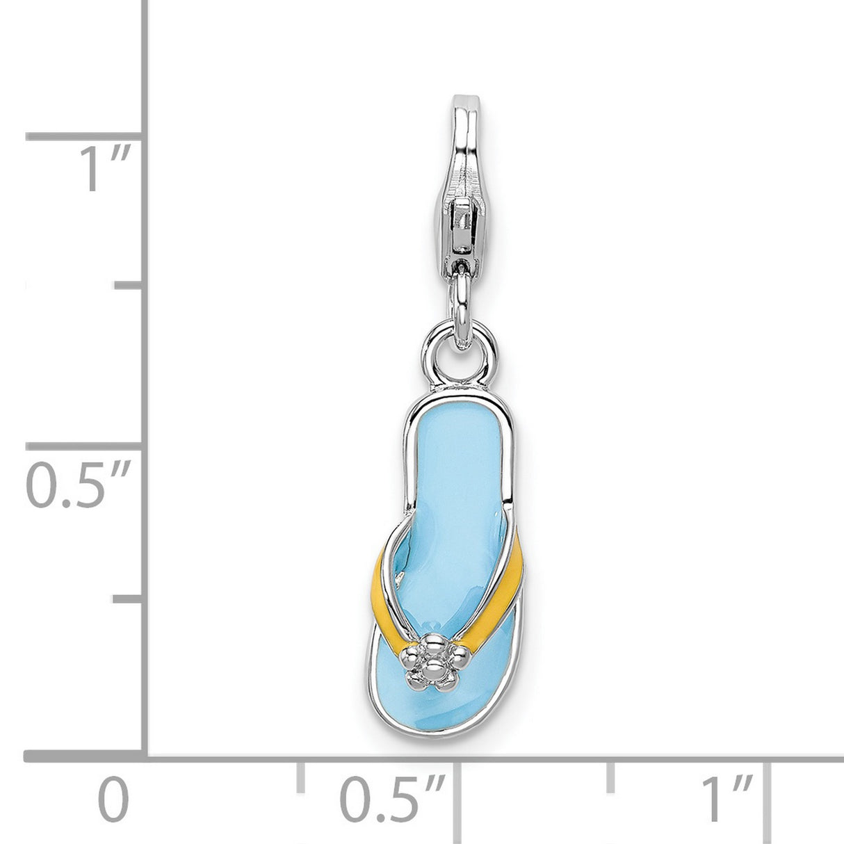 Sterling Silver Flip-Flop Charm Pendant with Blue Enamel and Yellow Straps, Flower Accent