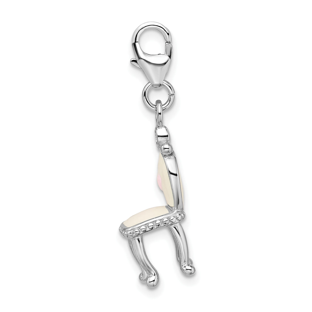 Sterling Silver Chair Charm with Pink Enamel Heart, Whimsical Romantic Jewelry for Women