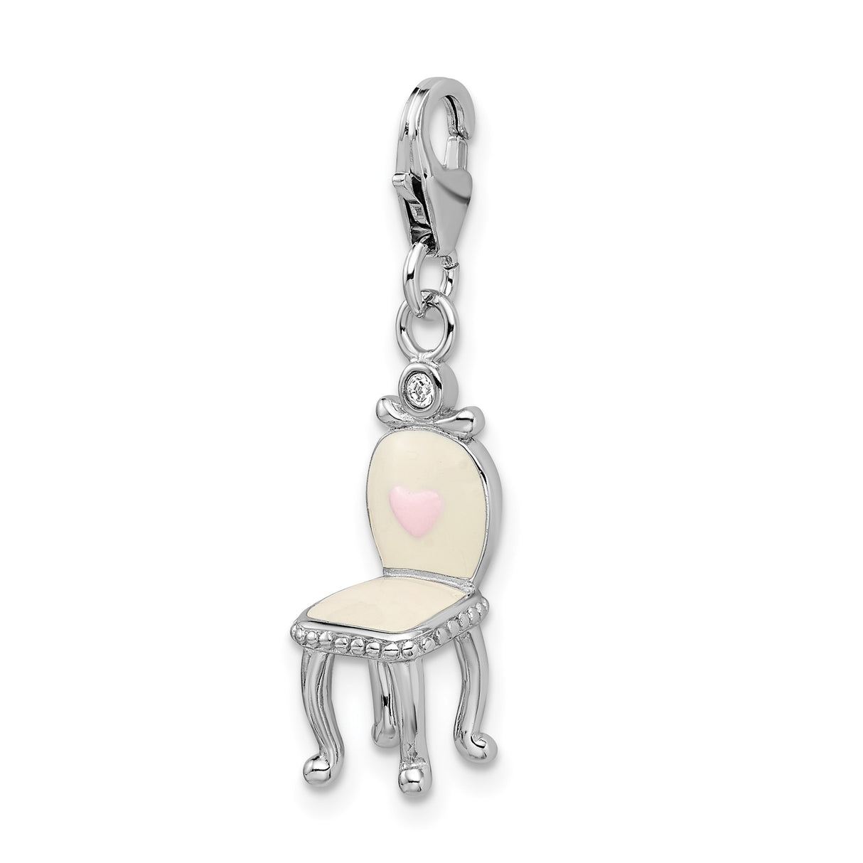 Sterling Silver Chair Charm with Pink Enamel Heart, Whimsical Romantic Jewelry for Women