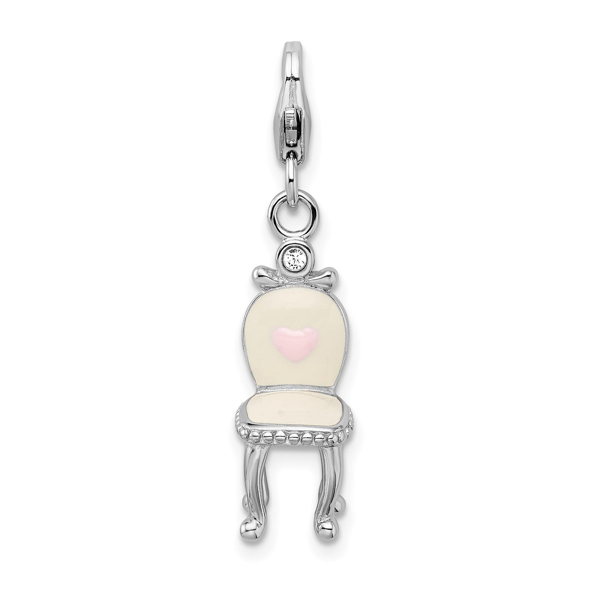 Sterling Silver Chair Charm with Pink Enamel Heart, Whimsical Romantic Jewelry for Women