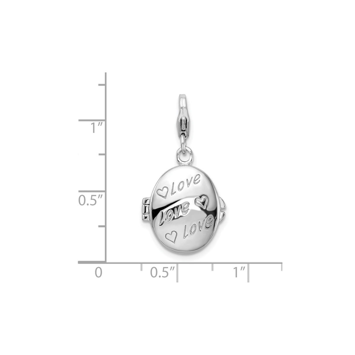 Sterling Silver Oval Locket Charm with Love Text and Heart Symbols for Women