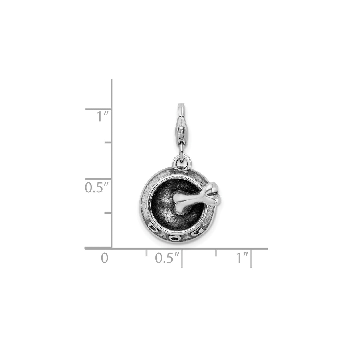 Sterling Silver Dog Bowl Charm Pendant with Bone and Paw Print Accents