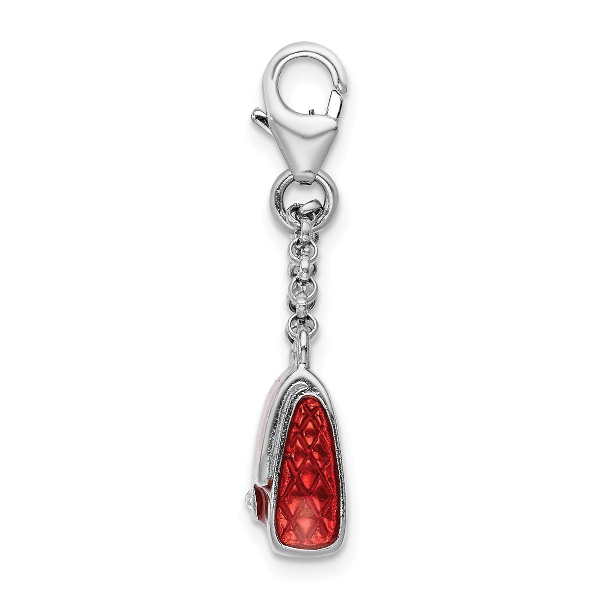 Sterling Silver Handbag Charm Pendant with Red Enamel and Crystal Accent