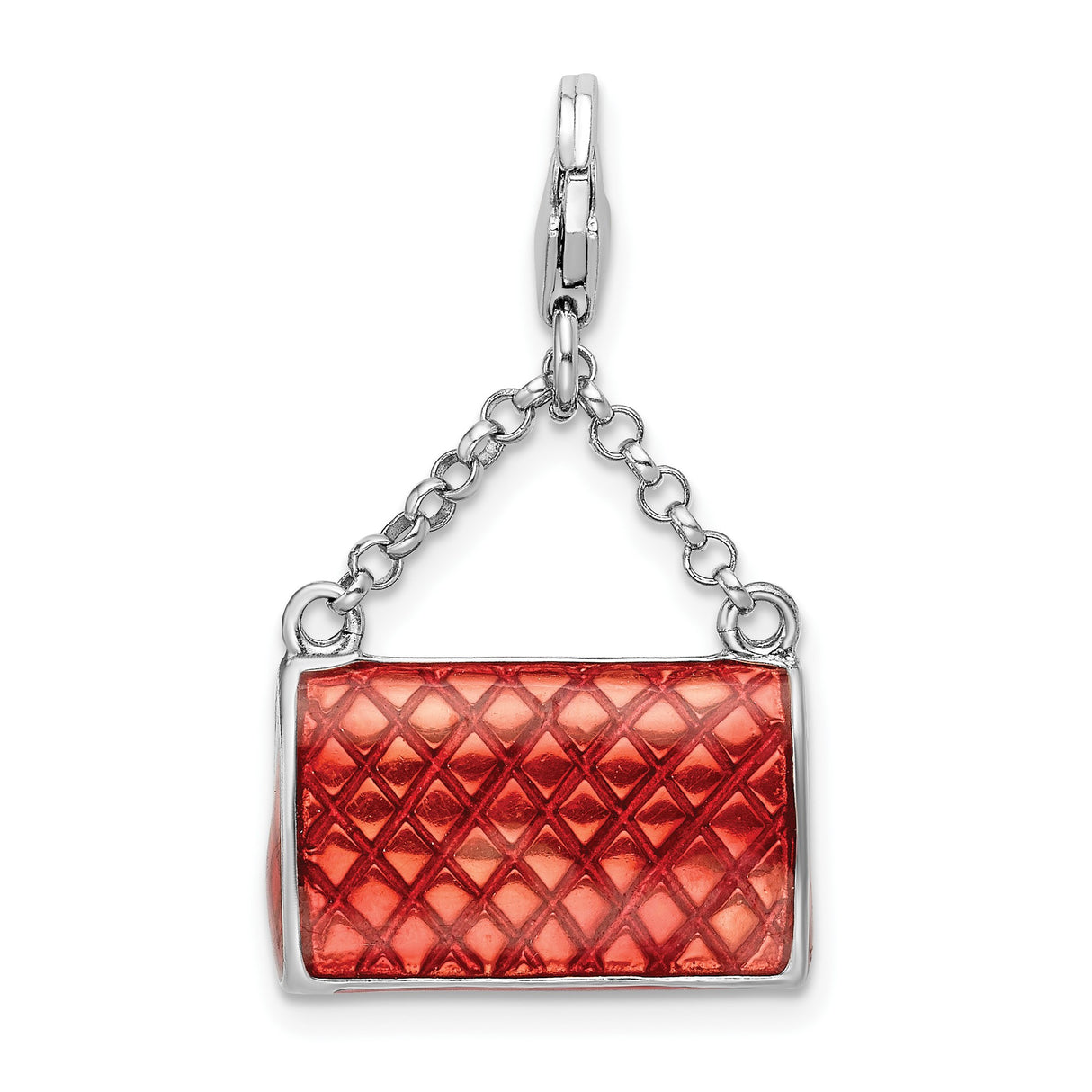 Sterling Silver Handbag Charm Pendant with Red Enamel and Crystal Accent
