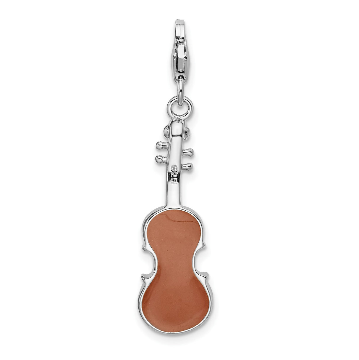 Sterling Silver Violin Charm Pendant with Brown Enamel, Musical Instrument Theme