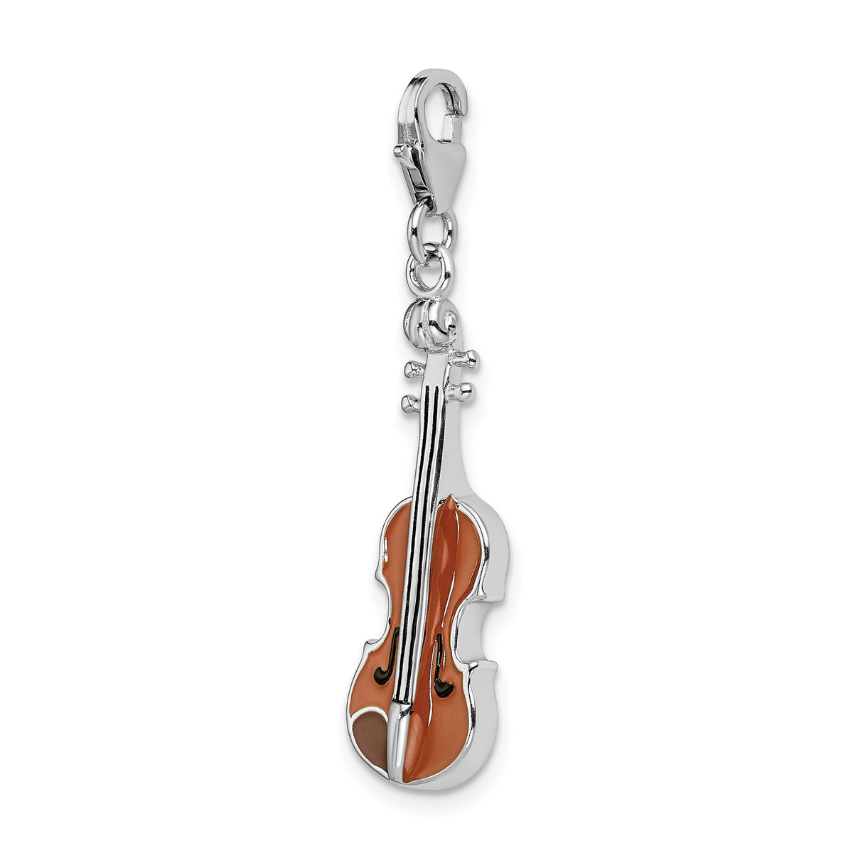 Sterling Silver Violin Charm Pendant with Brown Enamel, Musical Instrument Theme