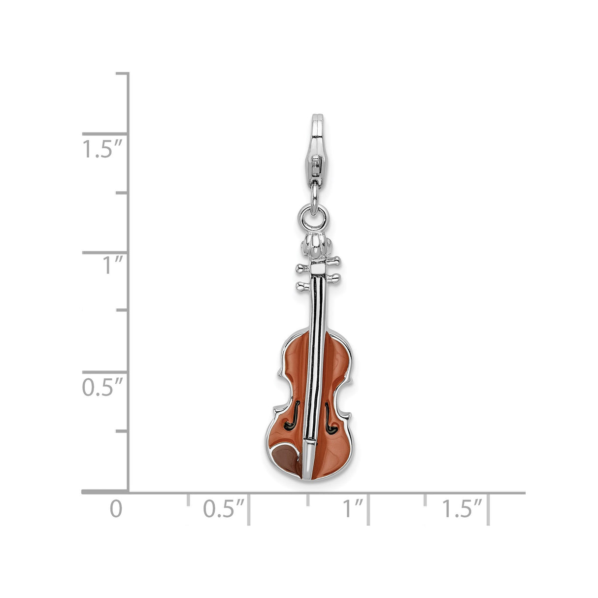 Sterling Silver Violin Charm Pendant with Brown Enamel, Musical Instrument Theme