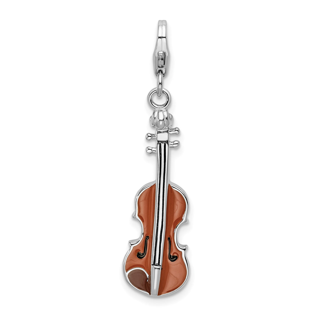 Sterling Silver Violin Charm Pendant with Brown Enamel, Musical Instrument Theme
