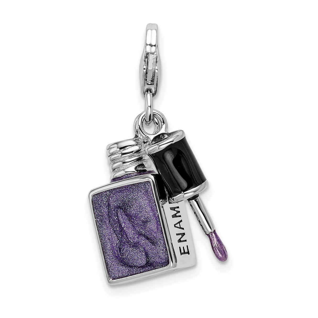 Sterling Silver Nail Polish Bottle Charm Pendant with Lobster Clasp, Purple NAIL Design