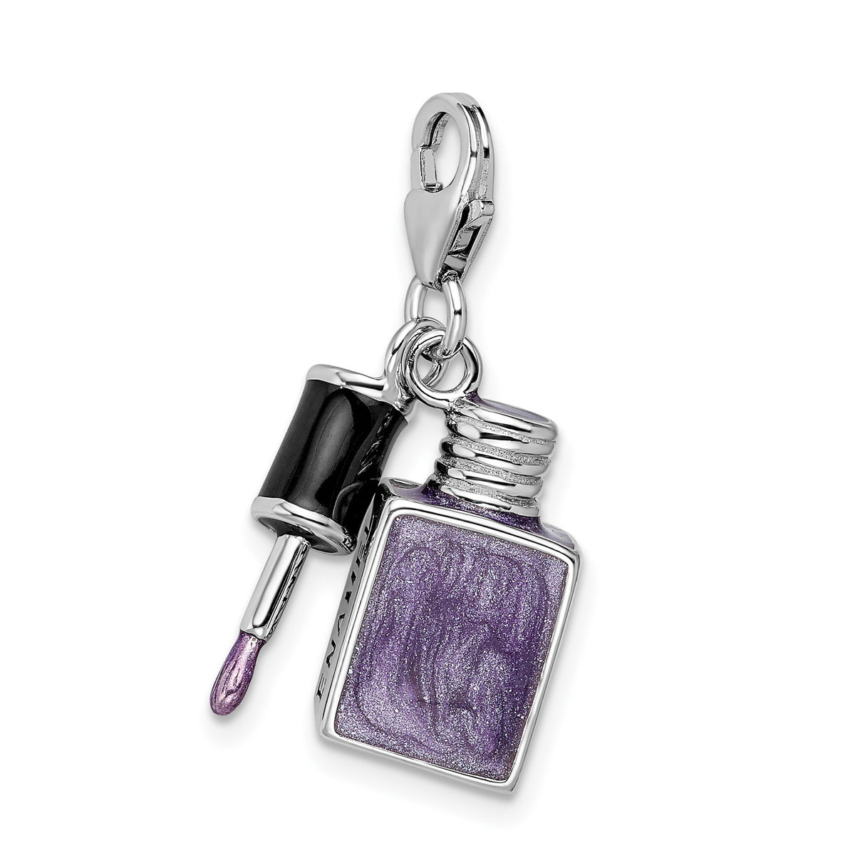 Sterling Silver Nail Polish Bottle Charm Pendant with Lobster Clasp, Purple NAIL Design