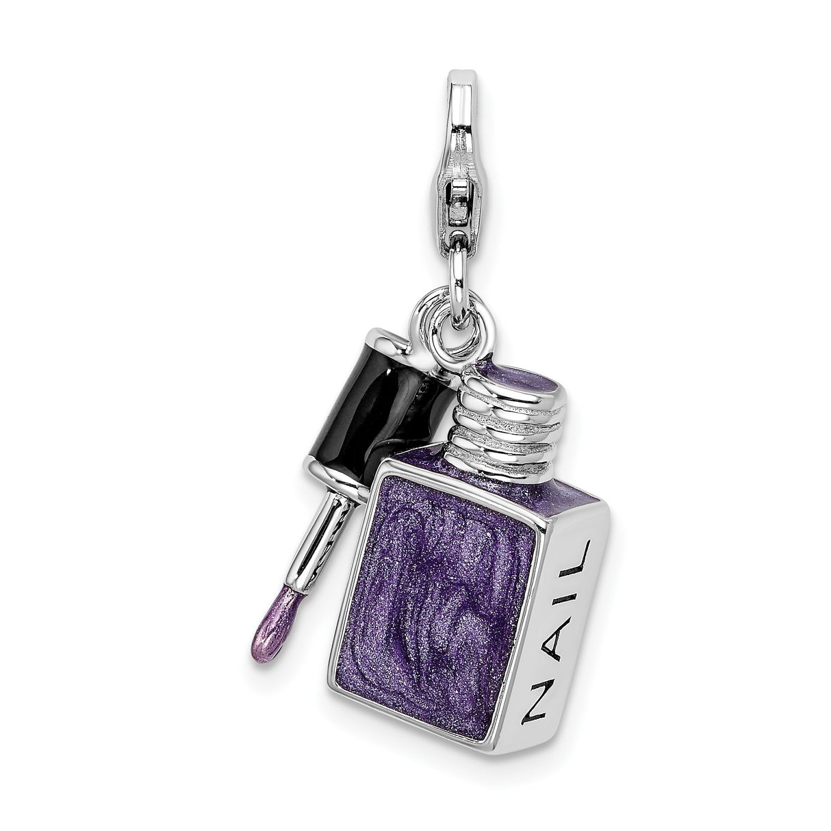 Sterling Silver Nail Polish Bottle Charm Pendant with Lobster Clasp, Purple NAIL Design