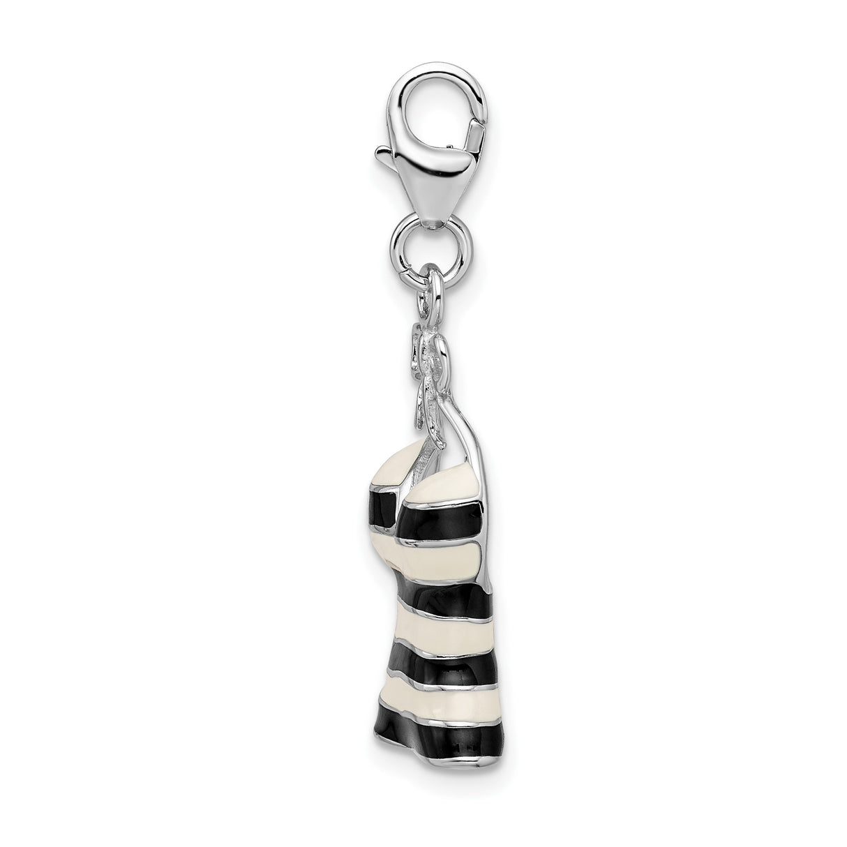 Sterling Silver Halter Dress Charm Pendant with Black and White Striped Design
