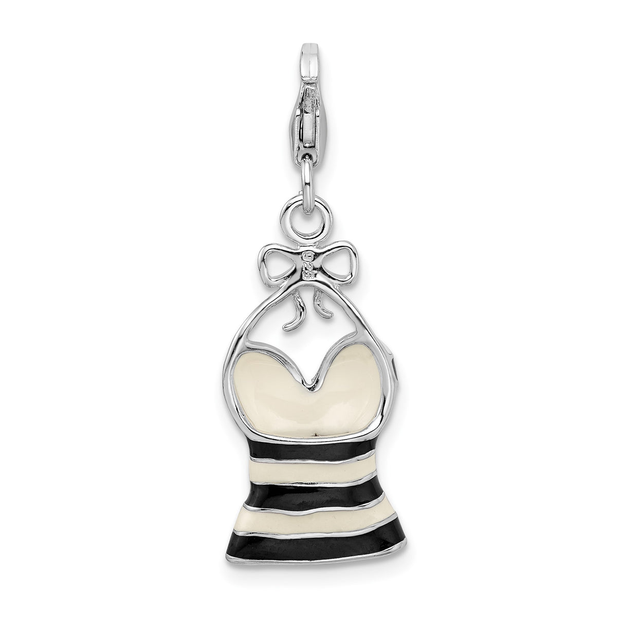 Sterling Silver Halter Dress Charm Pendant with Black and White Striped Design