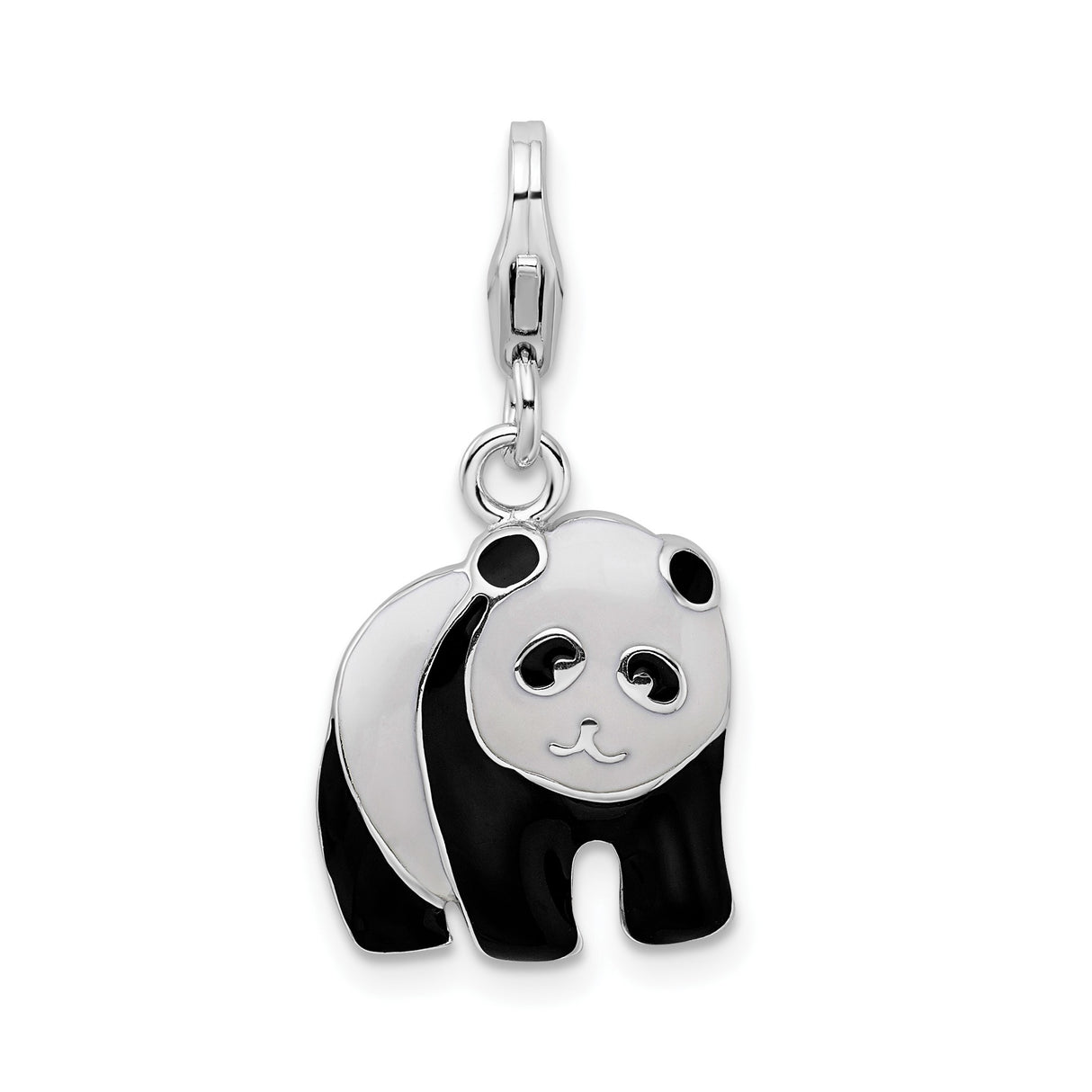 Sterling Silver Panda Bear Charm with Black and White Enamel, Animal Motif, Lobster Clasp