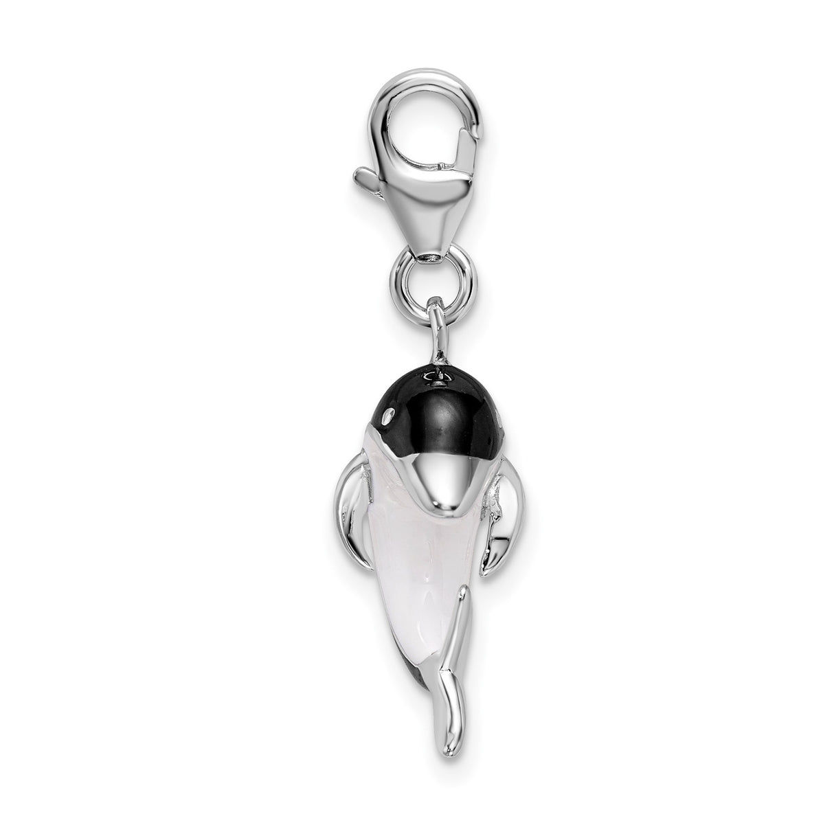 Sterling Silver Dolphin Pendant with Black Enamel, Nautical Marine Charm
