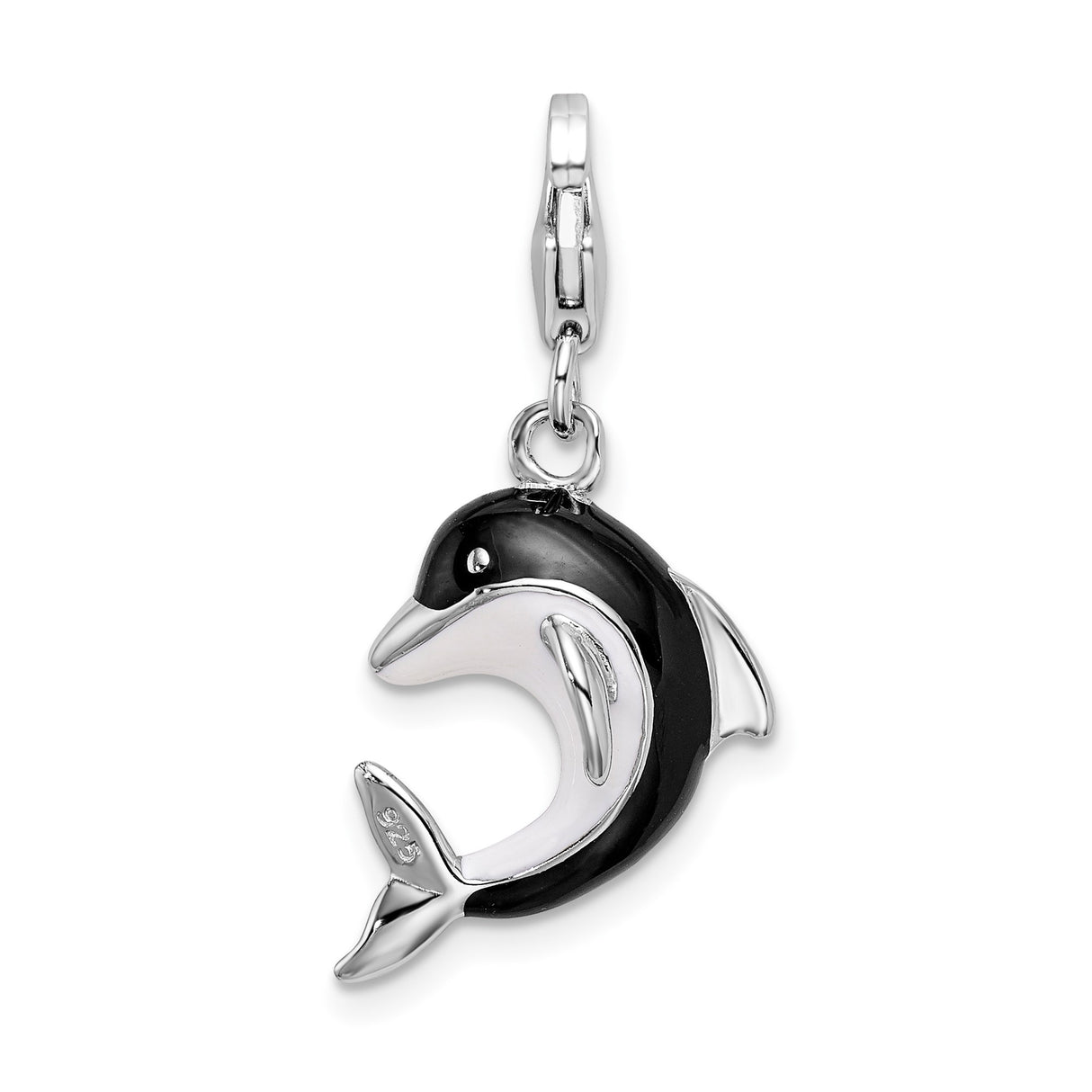 Sterling Silver Dolphin Pendant with Black Enamel, Nautical Marine Charm