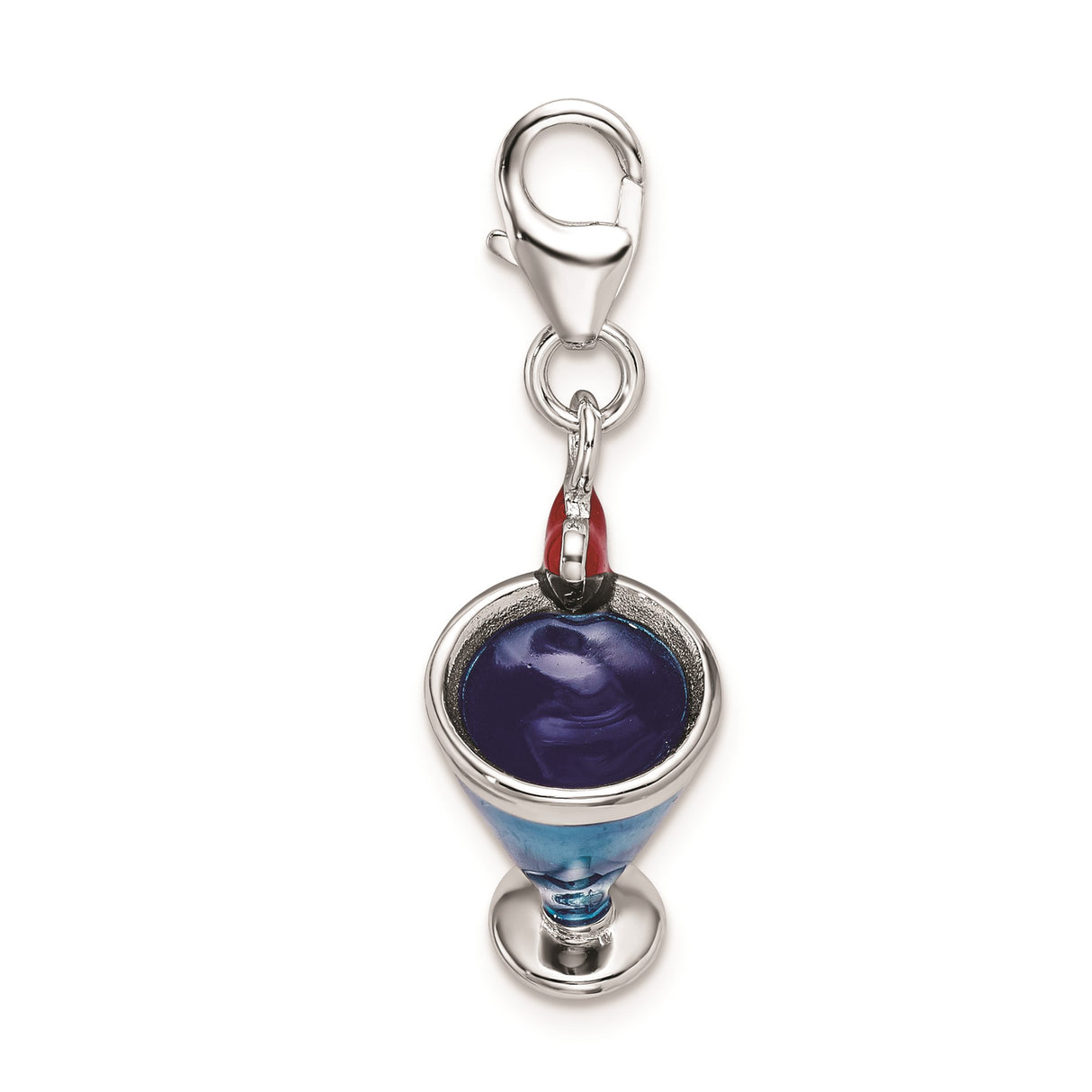 Sterling Silver Cocktail Glass Charm with Blue Enamel and Red Heart Accent