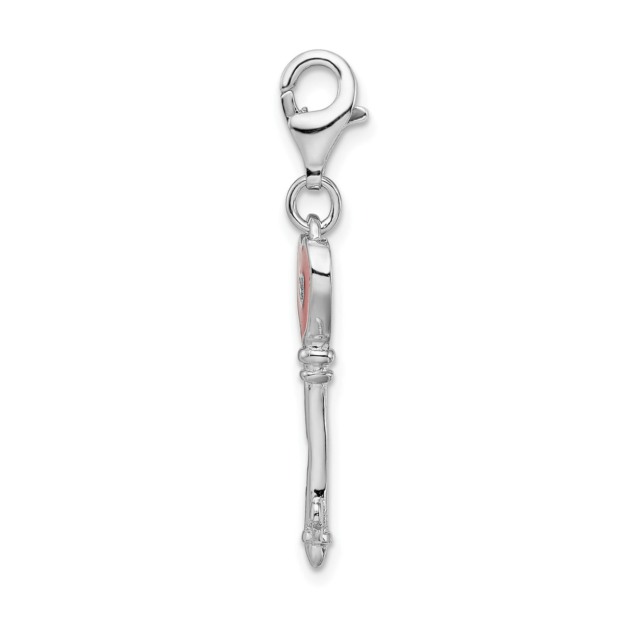 Sterling Silver Key Charm with Red Heart Top and Heart Cutout, Romantic Pendant for Women