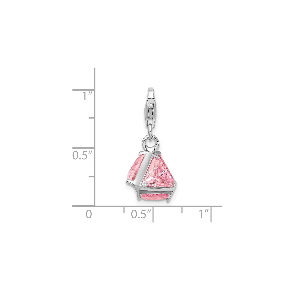 Sterling Silver Dangle Charm with Triangular Pink Cubic Zirconia, Geometric Pendant Design