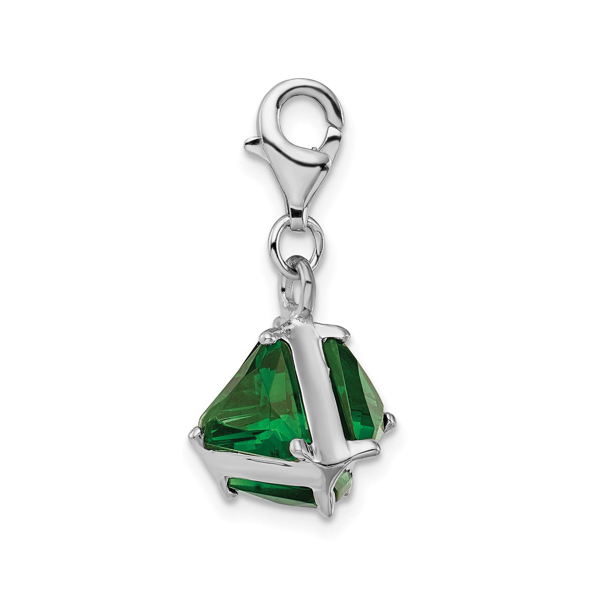 Sterling Silver Triangle Pendant with Green Glass Gemstone, Geometric Charm for Women