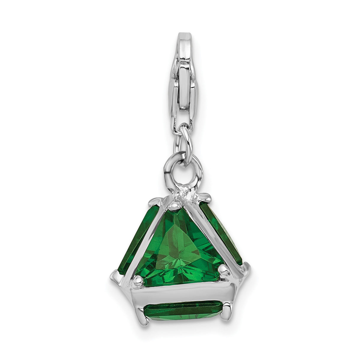 Sterling Silver Triangle Pendant with Green Glass Gemstone, Geometric Charm for Women