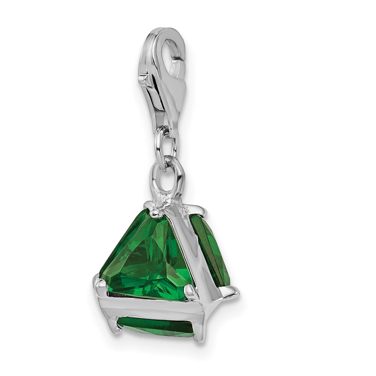 Sterling Silver Triangle Pendant with Green Glass Gemstone, Geometric Charm for Women