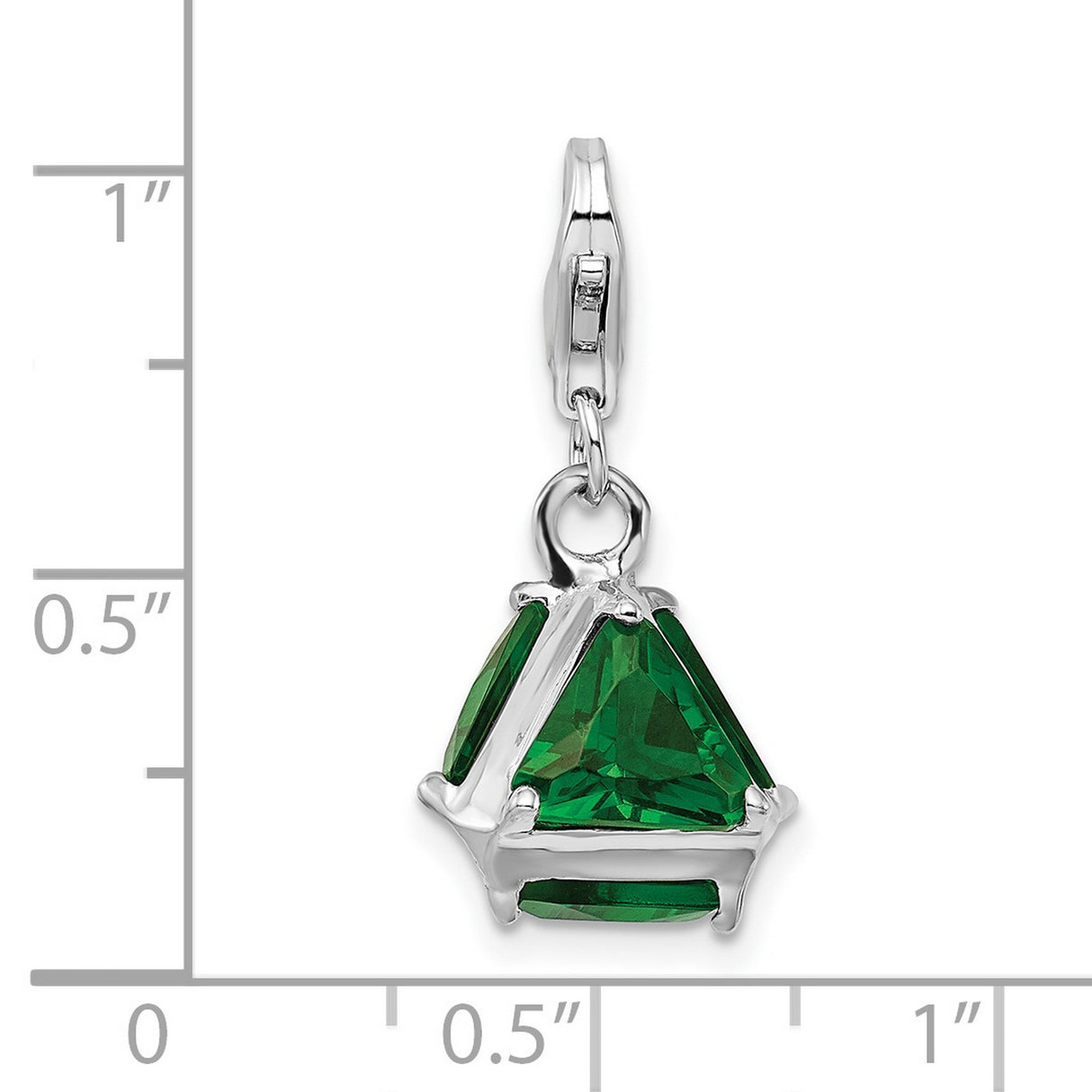 Sterling Silver Triangle Pendant with Green Glass Gemstone, Geometric Charm for Women