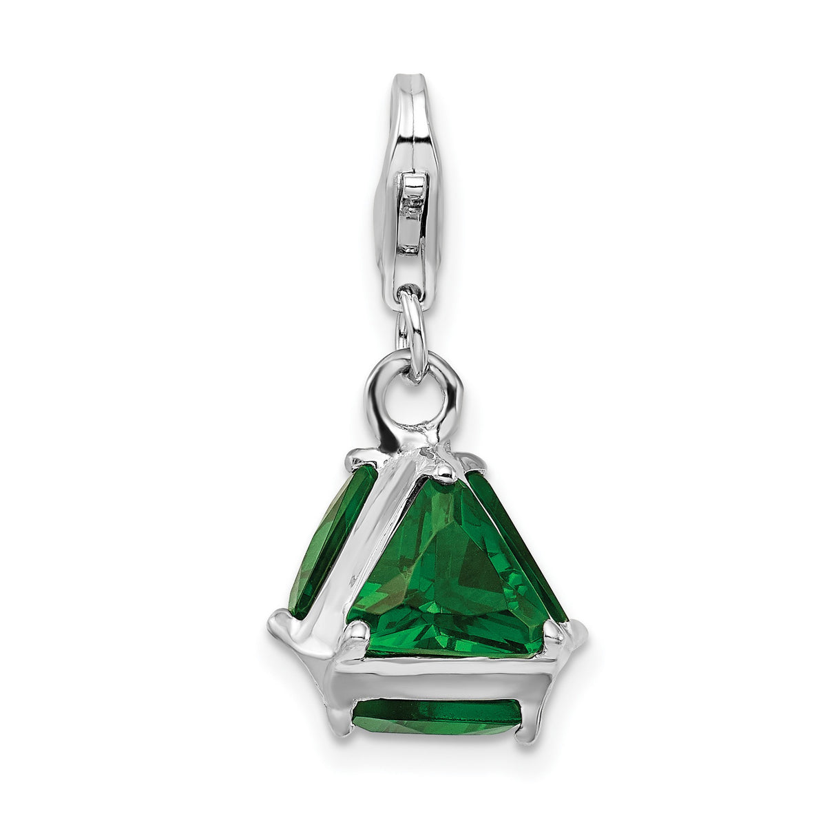 Sterling Silver Triangle Pendant with Green Glass Gemstone, Geometric Charm for Women