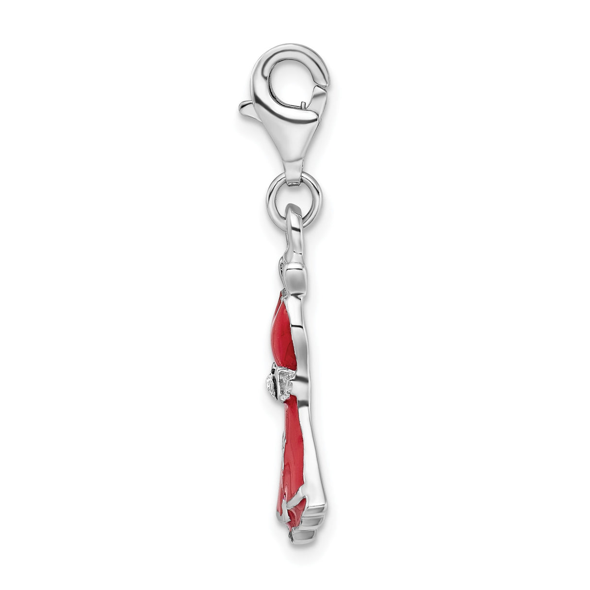 Sterling Silver Dress Charm Pendant with Cubic Zirconia Waist and Red Enamel Flared Skirt Design