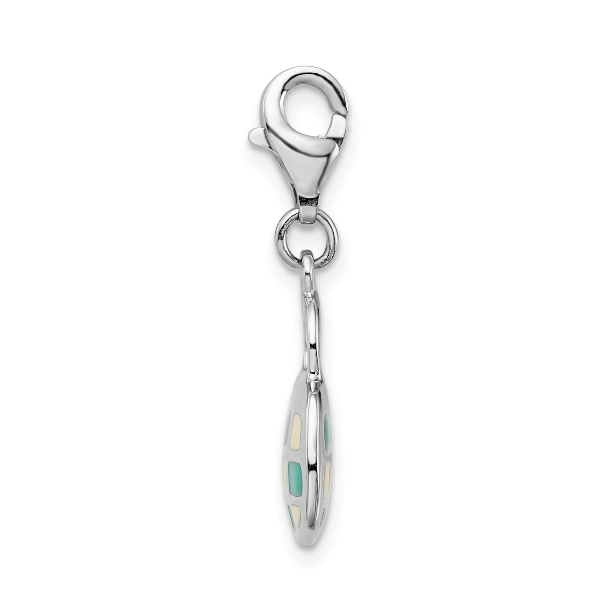 Sterling Silver Handbag Charm with Teal and Cream Enamel Grid Design, Lobster Clasp Pendant