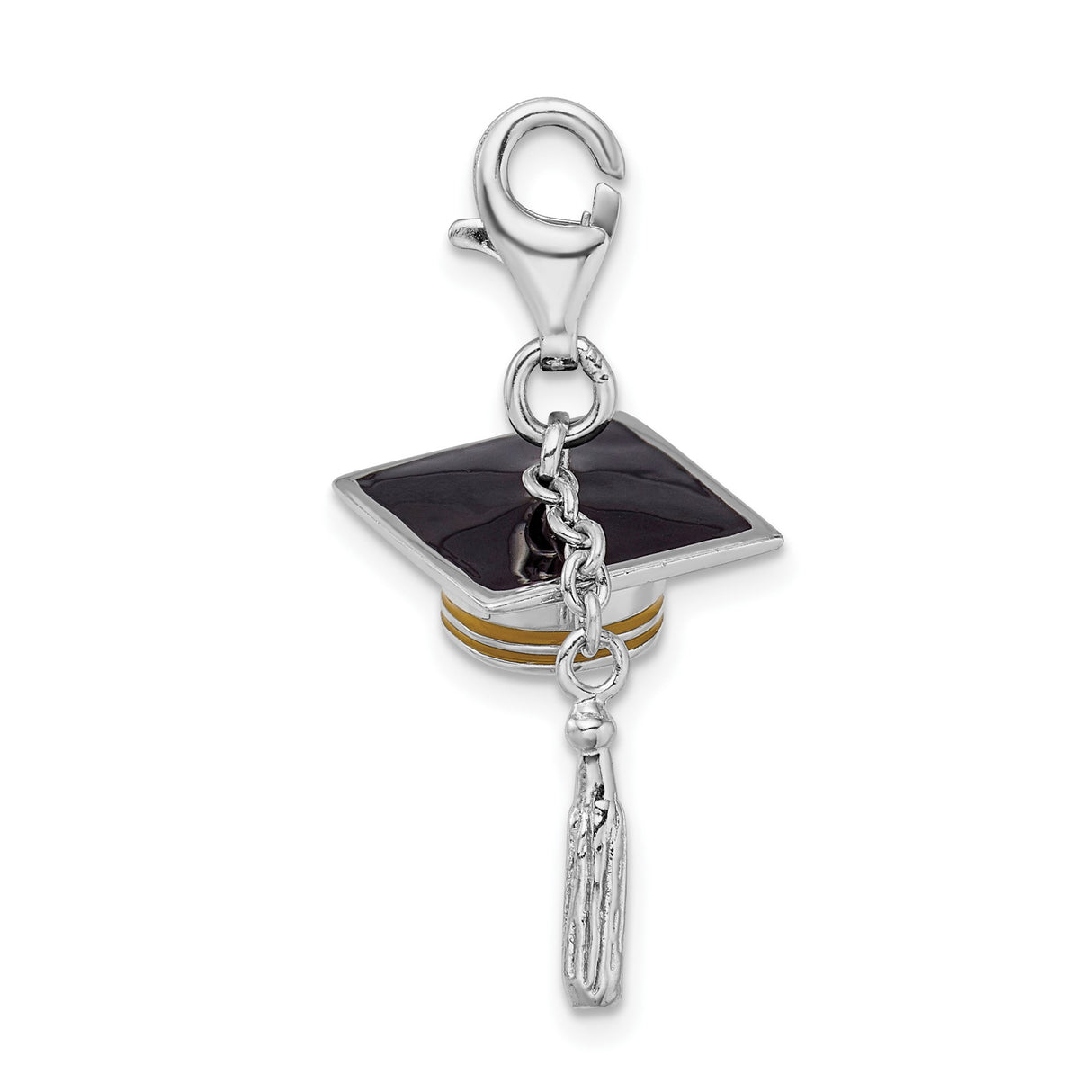 Sterling Silver Graduation Cap Charm Pendant with Gold Accent and Tassel