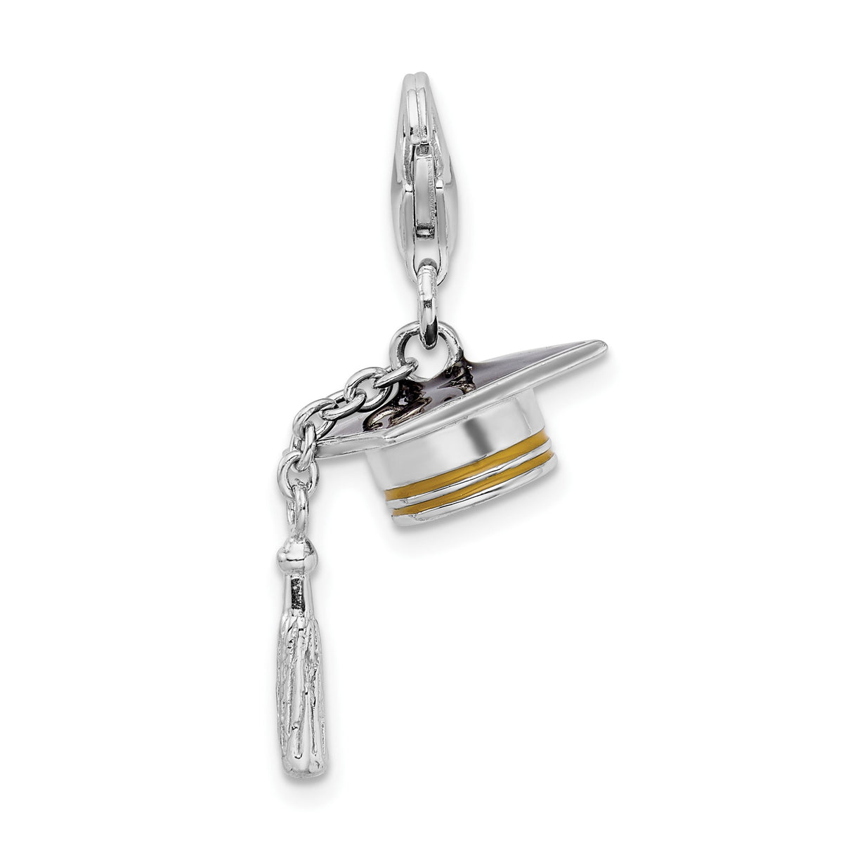 Sterling Silver Graduation Cap Charm Pendant with Gold Accent and Tassel