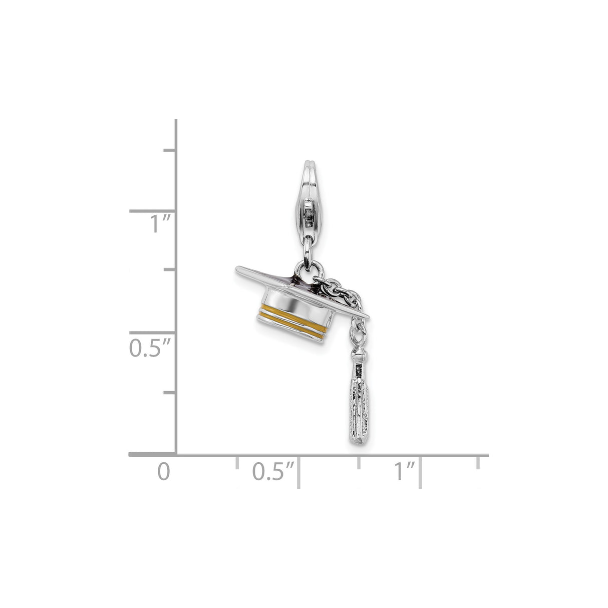Sterling Silver Graduation Cap Charm Pendant with Gold Accent and Tassel