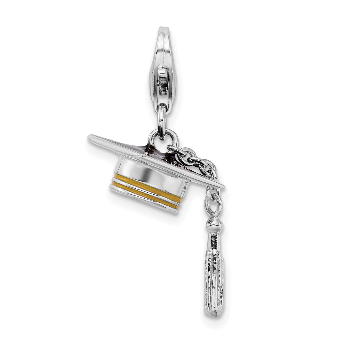 Sterling Silver Graduation Cap Charm Pendant with Gold Accent and Tassel