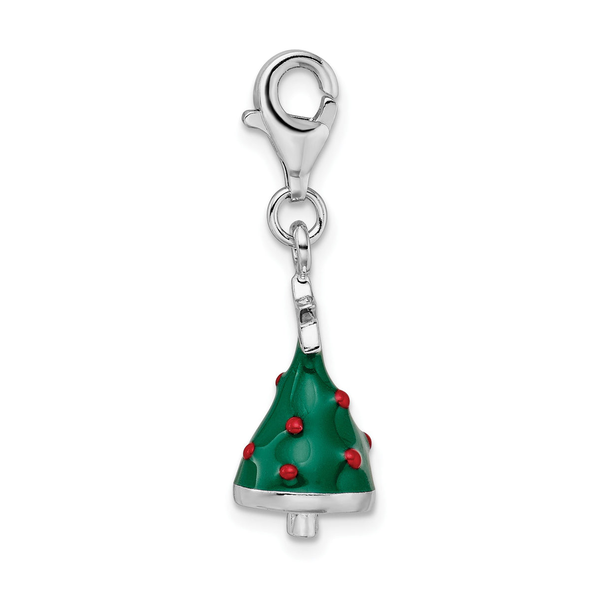 Sterling Silver Christmas Tree Charm with Green Enamel and Red Star Accents