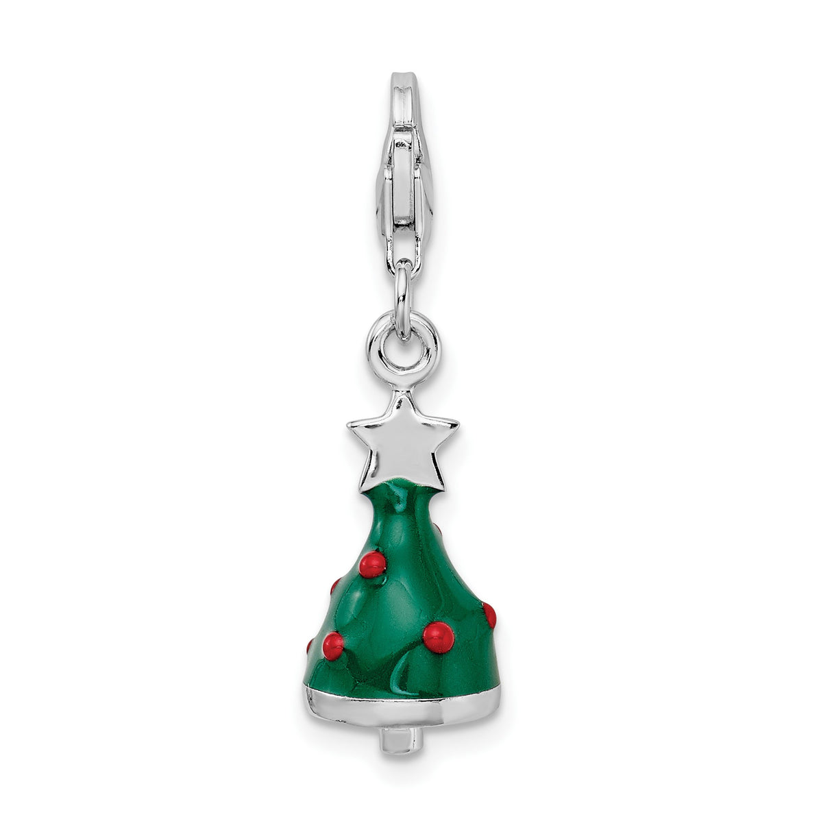 Sterling Silver Christmas Tree Charm with Green Enamel and Red Star Accents