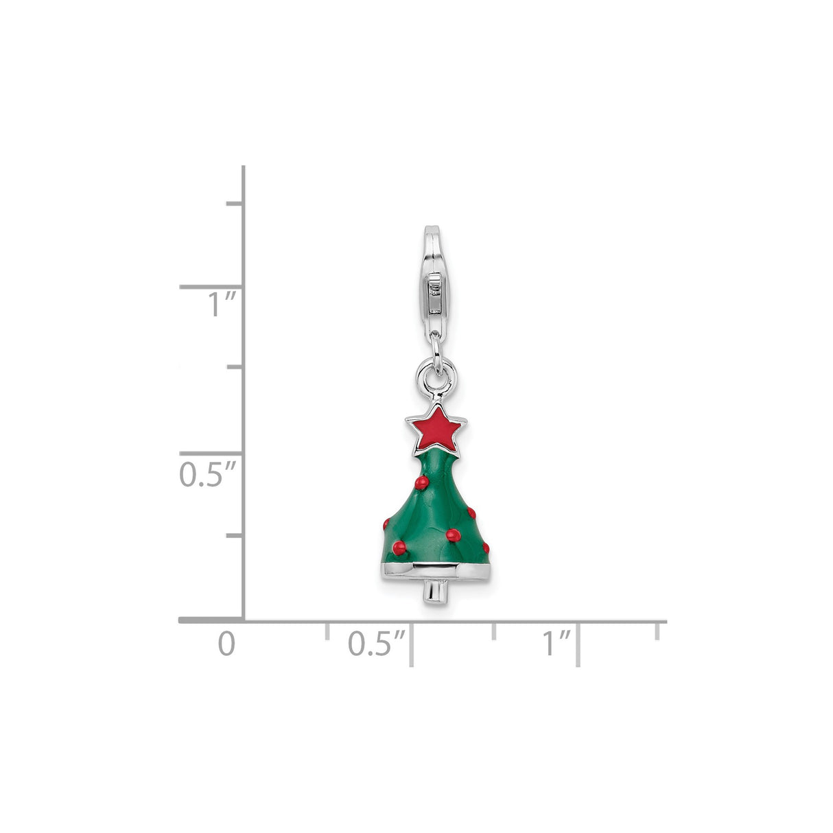 Sterling Silver Christmas Tree Charm with Green Enamel and Red Star Accents