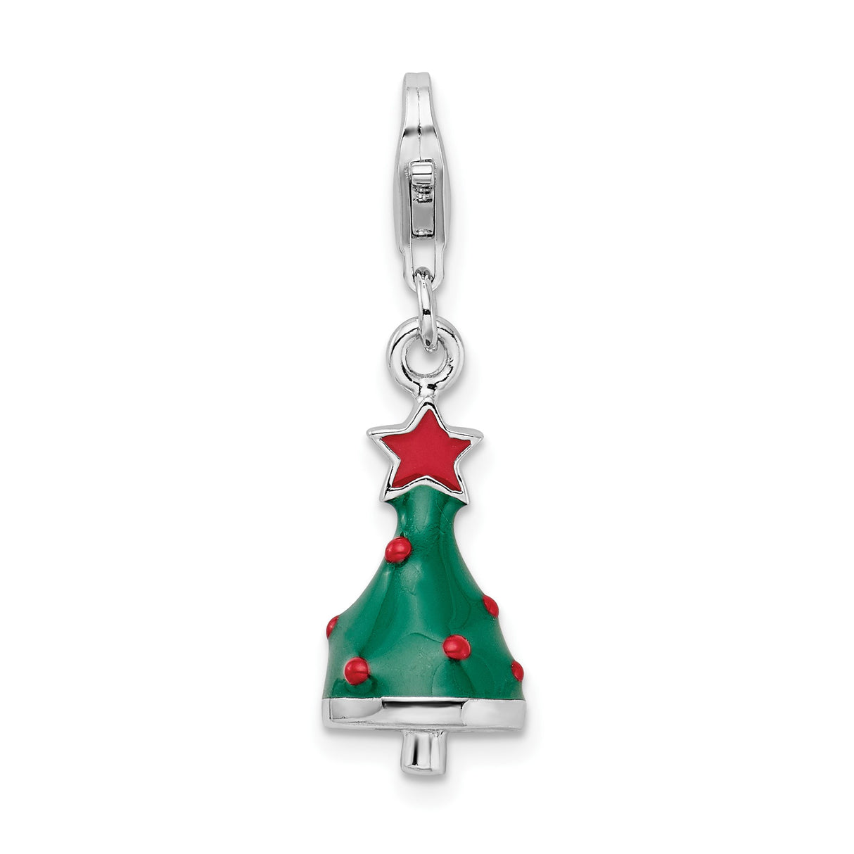 Sterling Silver Christmas Tree Charm with Green Enamel and Red Star Accents
