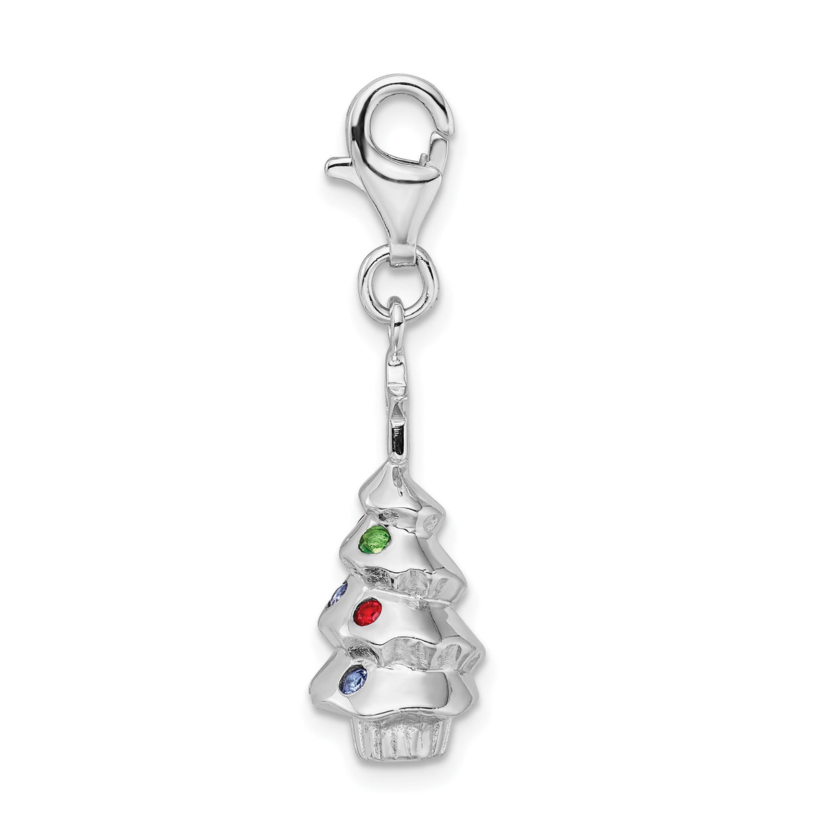 Sterling Silver Christmas Tree Charm Pendant with Colorful Enamel Ornaments and Star Topper